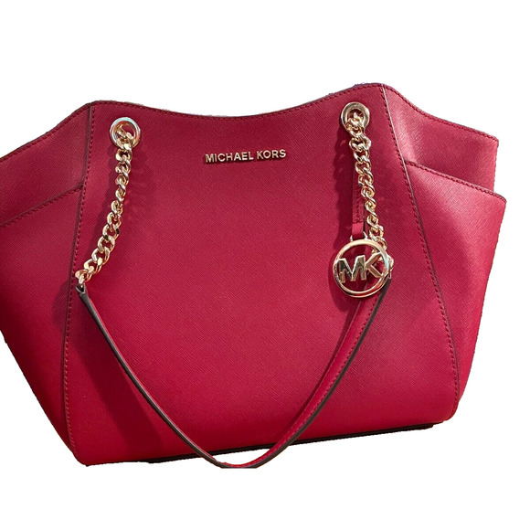 Saffiano Leather Handbags - Michael Kors Marilyn Red Rubin Saffiano Leather Medium Tote Bag Handbag nwt